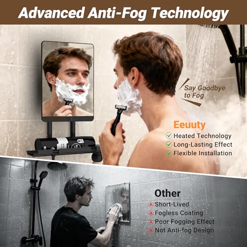 Heated Shower Mirror Fogless for Shaving£¬Fog Free Shaving Mirror for Shower with Razor Holder£¬360¡ÆRoating Shaving Mirror for Shower Fogless£¬5000mAh Long-Lasting Anti Fog Shower Mirror (Dark Brown£©
