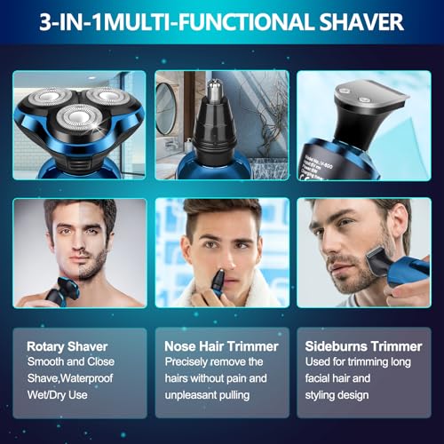 Electric Razor for Men, IPX7 Waterproof 3D Rotary Shaver, Rechargeable Cordless Shaver for Men with Wet/Dry Function & LCD Display, Ideal Shaving Gifts for Husband, Dad, Boyfriend