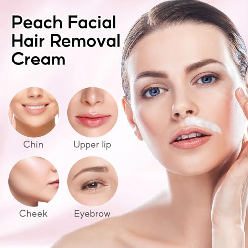 Facial Hair Removal Cream,Peach Facial Depilatory Cream for Upper Lip and Chin,Gentle Facial Hair Removal Painless Hairs Removers for Body Face Lips