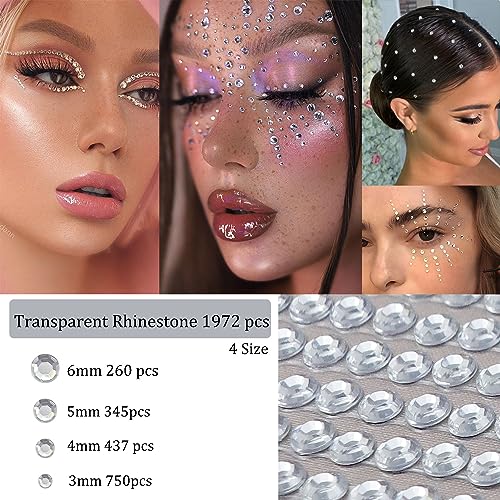 3584 Pcs Self Adhesive Rhinestones for Makeup Eyes 15 Colors Rainbow Rhinestones Face Jewels Gems Stick on, DIY Nail Makeup 3mm 4mm 5mm 6mm Rave Festival Accessories Costume for Women