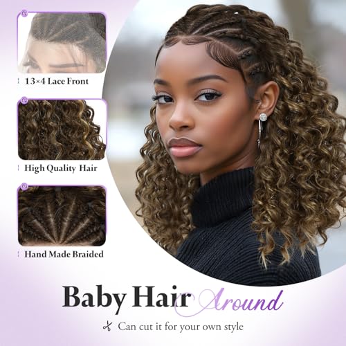 WIGNEE 13x4 Lace Front Wig Cornrows Braided Wigs For Women Short Afro Curly Wig Braiding Hair HD Lace Frontal Wig With Baby Hair Lightweight Hand Braid Synthetic Hair£¨R6/12/27£¬16 Inch£©