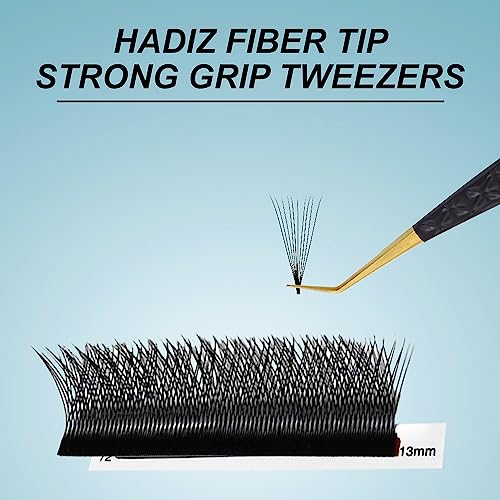 HADIZ Set of 4 Fiber Tip Diamond Grip Eyelash Extensions Tweezers Japanese Stainless Steel Lash Tweezer(Black)
