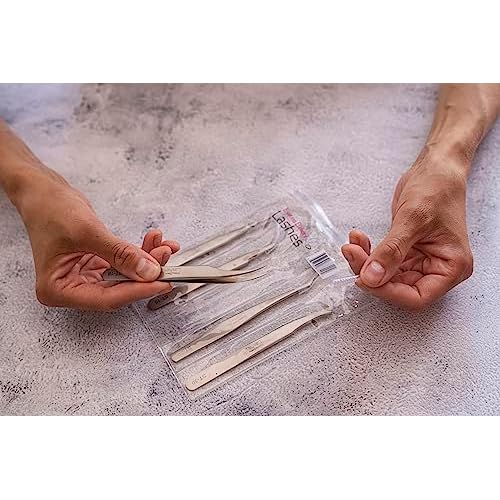 Eyelash Extension Tweezers - 5 PCS of Lash DIY Precision Set, Curved Volume Lash Tweezers - Cluster Application and Removal of Eye Lashes Extensions Stainless Steel