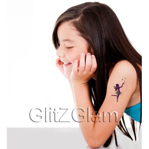 Glitter Tattoo Kit THINGS WITH WINGS - HYPOALLERGENIC and DERMATOLOGIST TESTED! - with 6 Large Glitters & 12 Stencils for Temporary Tattoos