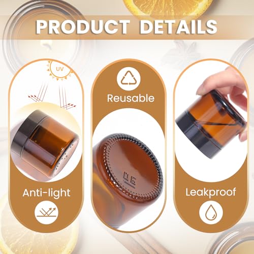 2oz Amber Glass Jars with Lids - 40 Pack Brown Small Cosmetic Containers with Inner Liners, Wide-Round Smooth Mouth Salve Container, Sealable for Creams, Lotions, Essential Oils, Travel Samples