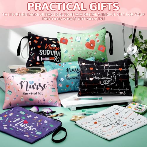 24 Pack Nurse Cosmetic Bags Bulk Novelty 2026 Nurses Week Gift Nursing Survival Kit Canvas Zipper Pouch Bags Thank You Gift for Nursing Week Medical Assistant Healthcare Graduation(Classic)