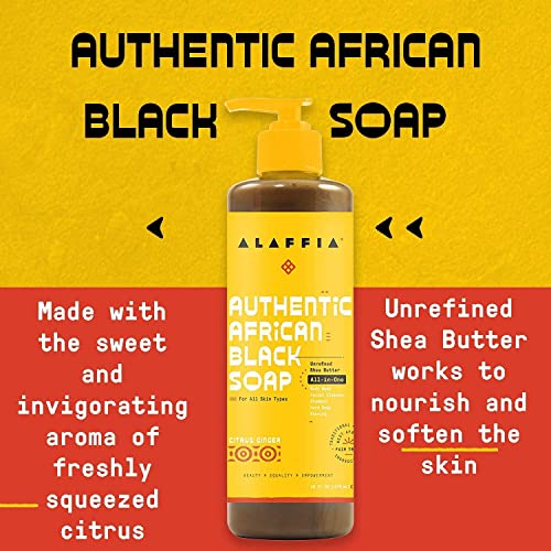 Alaffia Skin Care, Authentic African Black Soap, All in One Body Wash, Face Wash, Shampoo & Shaving Soap with Fair Trade Shea Butter, Wild Lavender, 16 Fl Oz