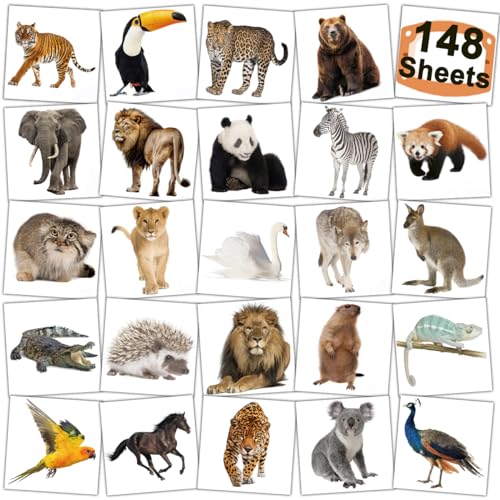 Jungle Animals Temporary Tattoos for Kids Party Supplies - 148 Individually Sheets Safari Animals Tattoos for Boys Girls Birthday Party Supplies