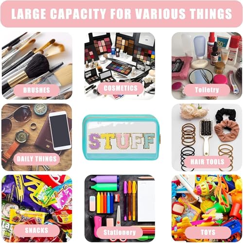 Large Chenille Letters Makeup Bag - Clear Glitter Preppy Patch Stuff Cosmetic Bag, Toiletry Stuff Pouch for Women - Valentines Day Gifts (10.62*6.29*3.54 inch, Black)