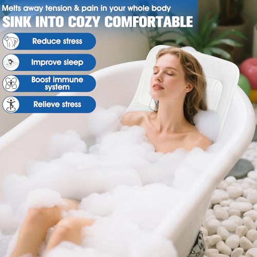 Full Body Bath Pillow for Bathtub,Luxury Thick Bath Cushion for Soaking Tub w/Adjustable Lumbar Support Full Body Bathtub Pillows for Head and Neck Shoulder Support,5D Air Mesh,51"x 16.5"White