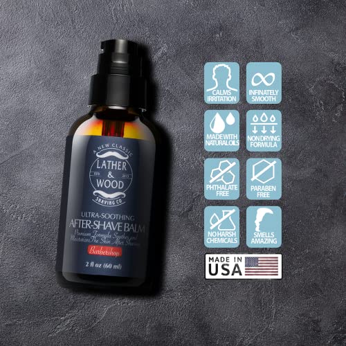Lather & Wood - Barbershop Aftershave for Men - Long-Lasting Fragrance, Non-Greasy Formula, Easy Pump Dispener, Gentle and Subtle Scent