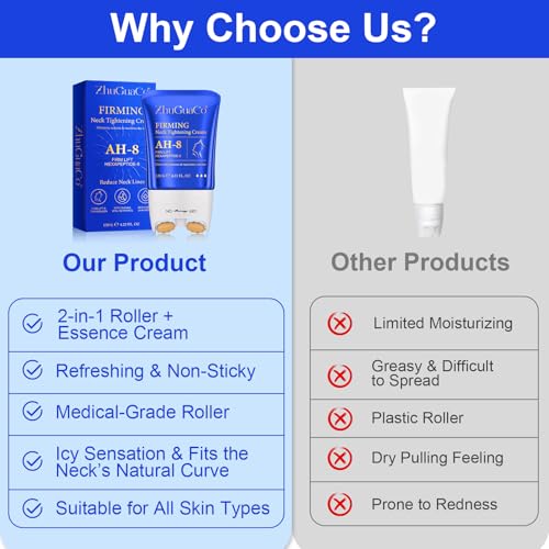 Neck Firming Cream with Roller, AH-8 Firming Neck Cream for Sagging and Tighten, Best for Tightening Sagging Skin, Lifting firming Cream for Loose Skin, Reduce Wrinkles, Fine Lines,Nourish, 8.46 Fl Oz