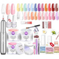 Saviland Builder Nail Gel Set with Nail Drill ? 3 Colors Hard Gel(VE&VB5&Kerain) with 24 Colors Castor Oil & Vitamin E Builder Nail Gel Lamp Nail Brush for Nail Extension Shaping DIY at Home Salon