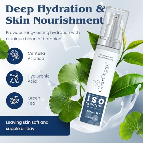 Clear Choice ISO Moisture ? Hydrating Face Moisturizer with Green Tea, Centella Asiatica & Hyaluronic Acid, Anti-Aging, All-Day Hydration, Lightweight, Non-Greasy Formula for All Skin Types, 1.7 oz