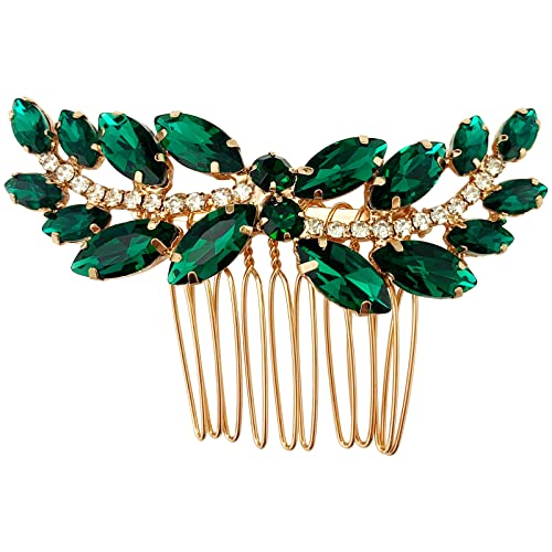 BETITETO Bridal Hair Comb Emerald Green Crystal Wedding Hair Piece Pin Accessories for Women Girls Party (Green)