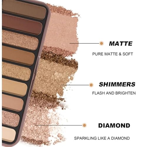 9 Colors Eyeshadow Palette Natural Nude Matte Shimmer Glitter Eye Shadow Pallete, High Pigment, Blendable, Long-Lasting Natural to Glam Smokey Eye Looks