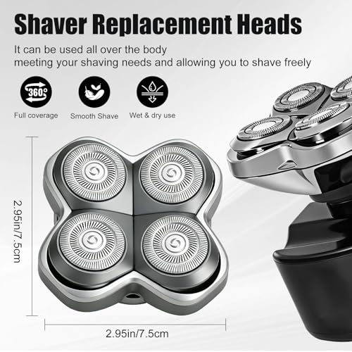 Pro 4 Shaver Replacement Heads Compatible with Skul Pitbulls Gold PRO, Silver PRO, Platinum PRO, Butterfly Kiss PRO Head Shavers, Floating 4 Heads for a Fast, Close and Smooth Shave (2 Pcs)