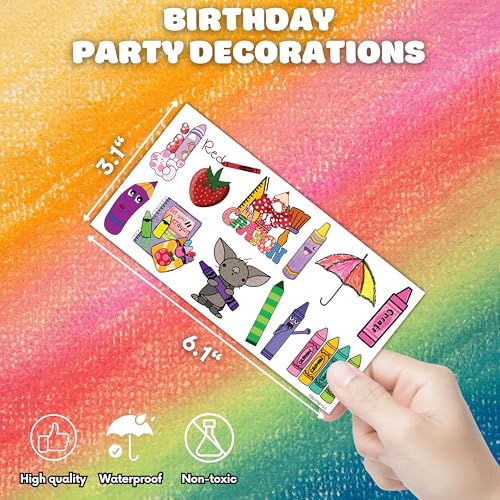 94 PCS Back To School Funny Art Crayon Temporary Tattoos Sticker Crayon Painting Birthday Party Decorations Favors Supplies Gifts Boys Girls Baby Shower Cute Tattoo School Prizes Reward Themed