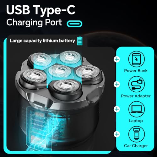 Electric 6D Floating Head Shavers for Bald Men, Magnetic Rotary Shaver for Men Face,Wet Dry IPX6 Men's Razor, LED Display Rechargeable with USB-C Charge