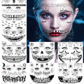 8 Sheets Halloween Face Temporary Tattoo Stickers Skeleton Mouth Tattoos 3D Spider Web Pumpkin Face Bat Spider Fake Tattoos Halloween Makeup Kit for Women Men