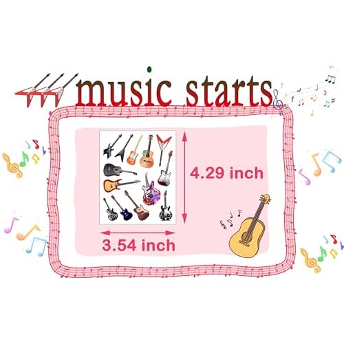 350 Guitar Theme Tattoos Temporary Stickers Suitable for Music Themed Birthday 80s 90s Musician Rock and Roll Party Supplies Tattoos 30 Sheets