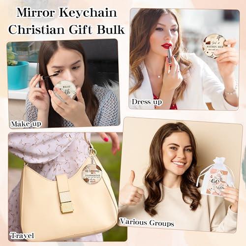 Y1tvei Christian Gifts Mirror Keychains Bulk - 120Pcs Boho Bible Verse Mini Compact Mirrors Inspirational Cards Small Round Portable Pocket Makeup Mirrors for Purse Prayer Church Party Favors Birthday