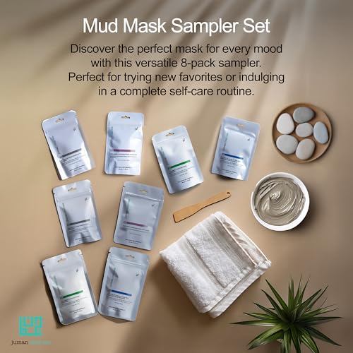 JUMAN Dead Sea Minerals Mud Mask Sampler Set | Mask Set with Essential Oils & Plant Extracts | Travel Friendly and Portable | Nourishes, Protects & Hydrates | SLS & Paraben Free | Vegan | Pack of 8