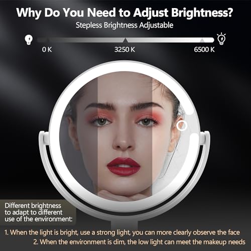 MIYADIVA Makeup Mirror with Lights, 20X Magnifying Mirror with Light and Touch Switch, Vanity Mirror with 3 Color Light