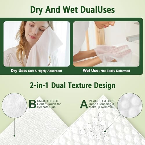 Disposable Face Towels 100 Count, Biodegradable Ultra Soft & Thick Facial Towels for Sensitive Skin, Lint-Free Makeup Remover Dry Wipes, Multi-Purpose Cleansing Towelettes for Face Wipes, Skincare