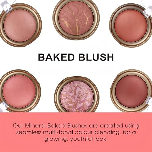 MAEPEOR Powder Baked Blush 6 Colors Natural Glow Marbleized Baked Powder Blush Lightweight Buildable Shimmer Blusher (03 ETHEREAL)