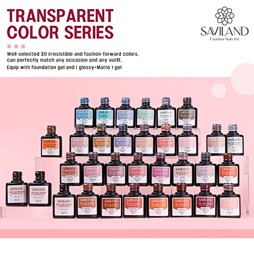 SAVILAND Jelly Gel Nail Polish Set, 30 Colors Translucent Nail Polish Set Rechargeable Nail Led Lamp - 36W Mini U V Light