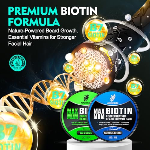 2 Pack Beard Balm for Men ? Sandalwood & Unscented ? Biotin Beard Conditioner for Softening, Styling & Supporting Beard Growth ? Gift Set for Father¡¯s Day, Anniversaries & Christmas