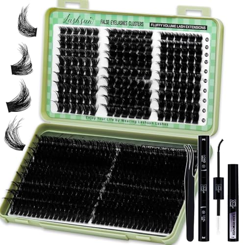 Lash Clusters Kit Wispy Eyelash Clusters Lashes DIY Lash Extension Kit Cluster Eyelash Extensions Kit Volume Cluster Lashes with Lash Bond and Seal,Lash Remover,Lash Tweezers(WL+200D Lash Kit)