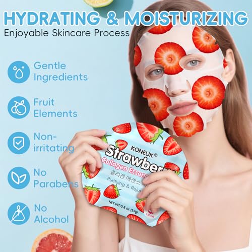 114 Pack Colorful Fruit Face Masks Skincare, Sheet Facial Mask for Dry Skin, Moisturizing & Soothing, Bulk Collagen Face Mask for Women, Christmas Stocking Stuffers, Spa Party Gifts(6 Types x 19 Pcs)