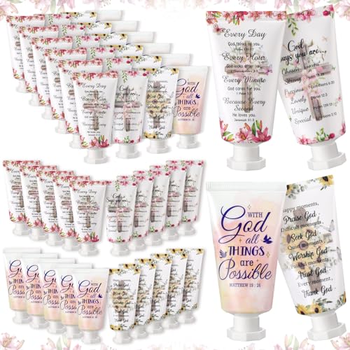 48 Pcs Christian Hand Cream Bulk Gifts for Women Bible Verse Mini Hand Lotion Scripture Travel Lotion for Dry Cracked Christian Religious Gifts Bulk for Mom Women Teacher Wedding Favors (Cross Style)