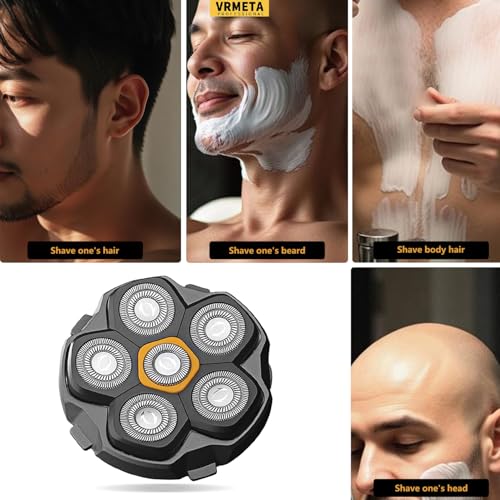 6 Blade Magnetic Replacement Shaving Heads for Bald Men Compatible with All 6D Magnetic Electric Razor (1 PCS VM-072)