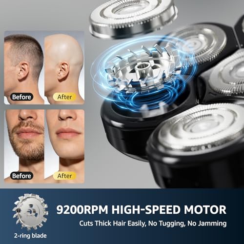 Head Shaver for Bald Men, 7D Head Shavers for Men with 5-in-1 Grooming Kit, 9200RPM Bald Head Shavers for Men, IPX6 Waterproof Head Shaver, LED Display, Rechargeable