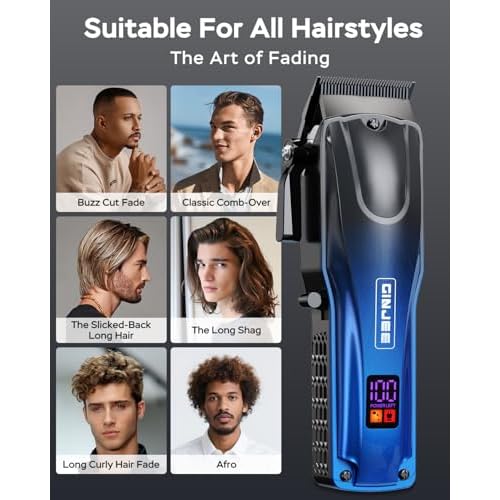Professional Hair Clippers for Men Cordless & Corded - Rechargeable Barber Clipper & Trimmer Set with Fade Lever for Home Haircuts, Grooming Kit with Guide Combs, with Travel Case