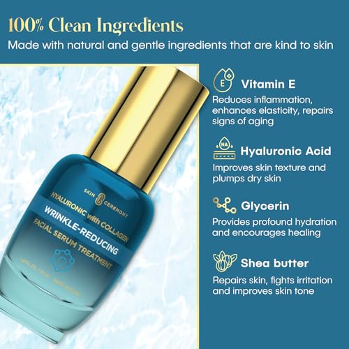 Hyaluronic Acid & Collagen Wrinkle Reducing Serum - Deep Hydration, Plumps & Smooths Skin - Dermatologist Tested, Clean Beauty, Korean Skin Care - 1.69 FL.OZ.
