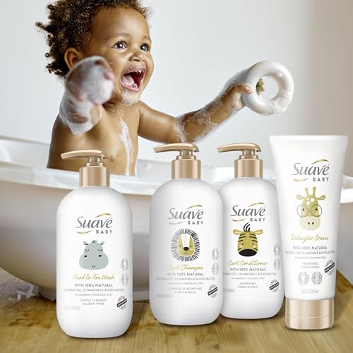 Suave Baby Curl Shampoo for Curly, Coily Hair, with 100% Natural Coconut Oil, Chamomile & Shea Butter No Parabens, Fragrance, Dyes 13.5 OZ