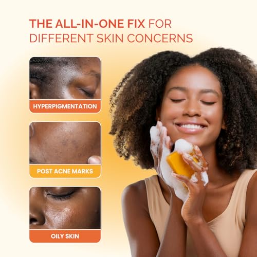 PLANTIFIQUE Kojic Acid Soap for Hyperpigmentation 4 Bars with Mesh Bag - Turmenic Soap with Hyaluronic Acid, Collagen, Vitamin C for Dark Spots - Vegan Skincare, 320g / 11.28 oz