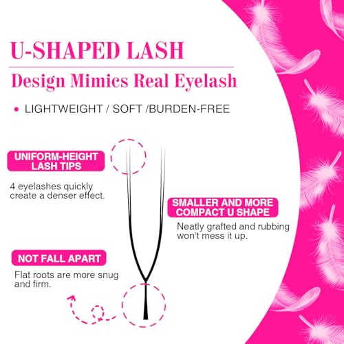 TDANCE U Lash Extensions 2D 3D 4D 5D UU Lash Fans Eyelash Extension U Shaped Natural Volume Lashes Extension Soft Matte Black Lashes(UU-2D-0.07-D,8-15mm)