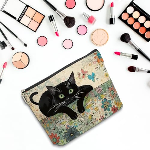 DETIGER 2 PCs Floral Cat Makeup Bag Cat Lover Gifts Cat Gifts Cosmetic Bag, Cat Mom Gifts Cat Themed Gifts for Women Best Friends Coworkers, Cute Cat Stuff Christmas birthday Gifts Zipper Pouch
