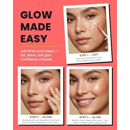 Liquid Blush - TikTok-Viral Natural Flush Cheek Color with Collagen & Glycerin for Radiant Dewy Glow - Vegan High-Pigment Makeup for Konfident, Beautiful Skin - Passionate Peach