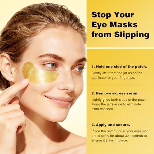 Under Eye Patches 60PCS, 24K Gold Collagen Eye Mask for Puffy Eyes & Dark Circles, Hydrating Eye Pads with Hyaluronic Acid, Vitamin C & Castor Oil, Anti-Aging Under Eye Treatment to Smooth Fine Lines