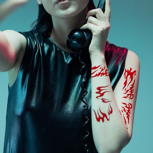 6 Sheets Flame Tattoo Stickers Decals Halloween Makeup Face Sticker for Women Men Body Dress Up Decoration Festival Party