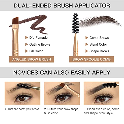 Eyebrow Pomade Kit with Dual-ended Eyebrow Brush, Water and Stain Resistant High Pigment Pomade, Corrects Brow Imperfections for Natural Long-lasting Brow Makeup (11# Black)