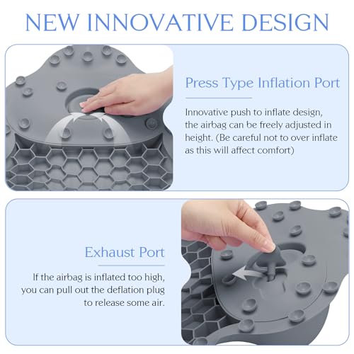 Silicone Bath Pillow, New Material Bath Pillows for Tub Head Neck and Back Support, Bath Tub Pillow with 4D Press Inflatable Airbag and Non-Slip Strong Suction Cups, Quick-Drying, Easy to Store, Gray