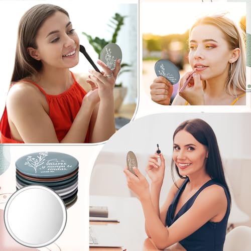 80 Pcs Christian Compact Mirrors Bulk Inspirational Bible Verse Pocket Mirror Mini Purse Makeup Mirrors Christian Religious Gifts for Women Coworker Church Easter Party Favor (Spanish Bible)