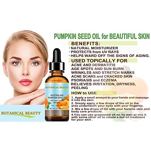 Botanical Beauty Australian PUMPKIN SEED OIL Pure Natural Virgin Unrefined Cold Pressed Carrier Oil. 1 Fl.oz.- 30 ml. for Face, Skin, Hair, Lip, Nails